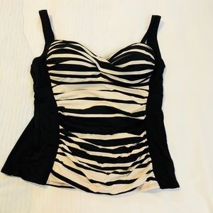 Cream and Black Tankini Swim Top